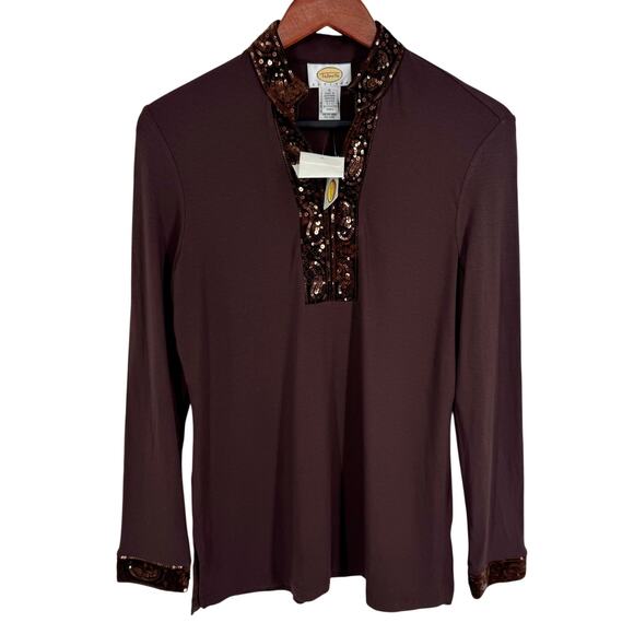 NEW NWT Talbots Petites Small PS Formal Sequin Brown Blouse Shirt Top Christmas - Picture 1 of 9